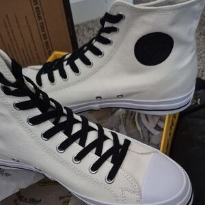 High-Top Canvas Sneakers - White with Black Accents